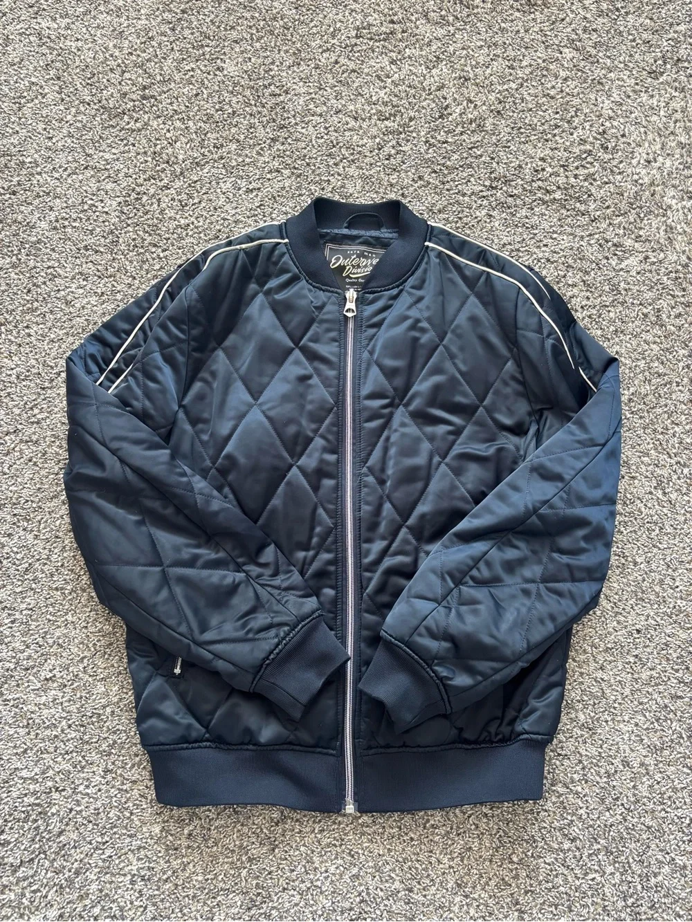 Zara Men's Quilted Navy Bomber Jacket - Size L